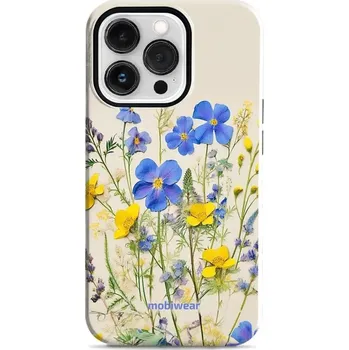 Pouzdro na mobilní telefon Odolný obal Mobiwear Elite Pro - Apple iPhone 13 Pro - EP41E Modré a žluté kvítky (Odolné pouzdro, obal kryt Mobiwear Elite Pro - maximální ochrana mobilu, zesílené hrany, přesné výřezy, pohodlné držení, odolná grafika, kvalitní materiály)