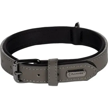 Obojek pro psa Flamingo Binti Kožený obojek s neoprenem Šedá S/M