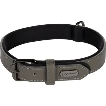 Obojek pro psa Flamingo Binti Kožený obojek s neoprenem Šedá M