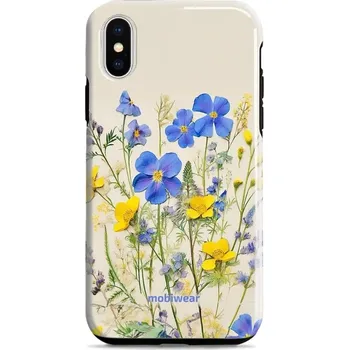 Pouzdro na mobilní telefon Odolný obal Mobiwear Elite Pro - Apple iPhone X / XS - EP41E Modré a žluté kvítky (Odolné pouzdro, obal kryt Mobiwear Elite Pro - maximální ochrana mobilu, zesílené hrany, přesné výřezy, pohodlné držení, odolná grafika, kvalitní materiály)