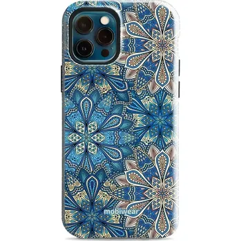 Pouzdro na mobilní telefon Odolný obal Mobiwear Elite Pro - Apple iPhone 12 / 12 Pro - E108E Modré mandala květy (Odolné pouzdro, obal kryt Mobiwear Elite Pro - maximální ochrana mobilu, zesílené hrany, přesné výřezy, pohodlné držení, odolná grafika, kvalitní materiály)