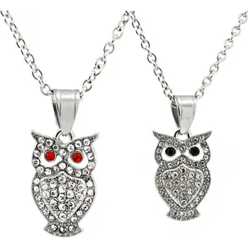 Přívěsek Přívěsek Sova z nerezové oceli s krystaly a s řetízkem - Červená