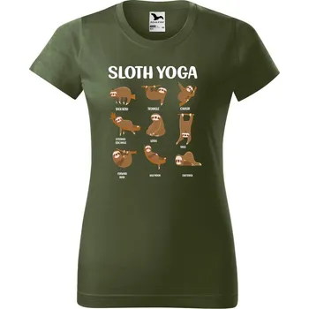 Dámské tričko DOBRÝ TRIKO Dámské tričko s potiskem Sloth yoga Barva: Khaki, Velikost: XL