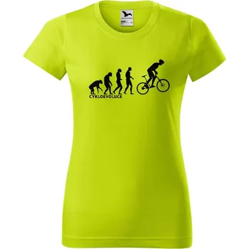 Dámské oblečení DOBRÝ TRIKO Dámské tričko s potiskem Evoluce cyklista Barva: Limetková, Velikost: 2XL