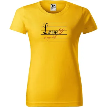 Dámské tričko DOBRÝ TRIKO Dámské tričko s potiskem Love is my life Barva: Žlutá, Velikost: XL