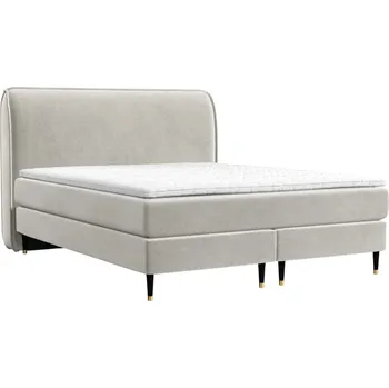 Postel Maison de Rêve Světle béžová sametová postel boxspring OFFO 160 x 200 cm