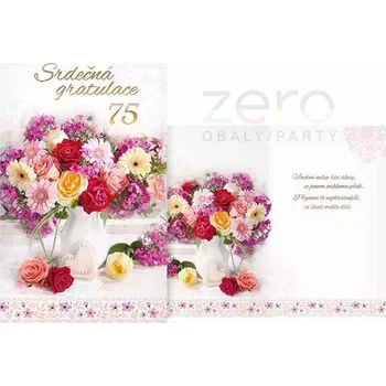 Přání s textem narozeninové 75 + obálka - kytice
