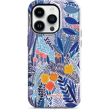 Pouzdro na mobilní telefon Odolný obal Mobiwear Elite Pro - Apple iPhone 14 Pro - EP03E Modrá květena (Odolné pouzdro, obal kryt Mobiwear Elite Pro - maximální ochrana mobilu, zesílené hrany, přesné výřezy, pohodlné držení, odolná grafika, kvalitní materiály)
