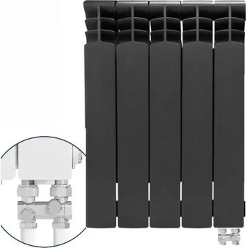 Radiátor Deskový HLINÍKOVÝ radiátor G500F 5-segmentový GRAPHITE PRAVÉ rovné připojení (SADA)