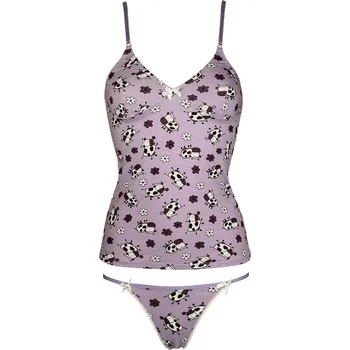 Kalhotky Sweet Cow bavlněná spodní košilka + kalhotky M světle fialová