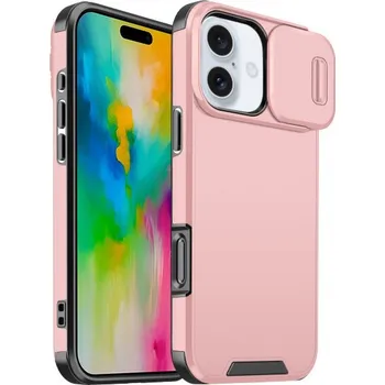Pouzdro na mobilní telefon Matný kryt s posuvnou krytkou kamery pro iPhone 16 Plus - růžový