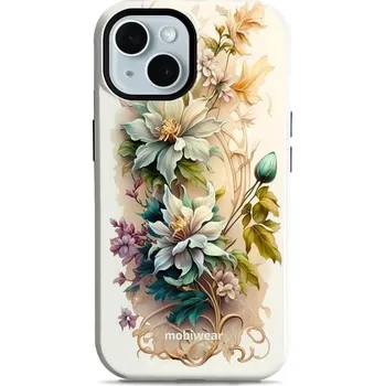 Pouzdro na mobilní telefon Odolný obal Mobiwear Elite Pro - Apple iPhone 15 - E014E Krémové květy (Odolné pouzdro, obal kryt Mobiwear Elite Pro - maximální ochrana mobilu, zesílené hrany, přesné výřezy, pohodlné držení, odolná grafika, kvalitní materiály)