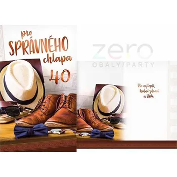 Přání s textem narozeninové 40 + obálka - správný chlap