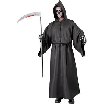 Karnevalový kostým Kostým smrtka (róba s kapucí, opasek) - XXL černá