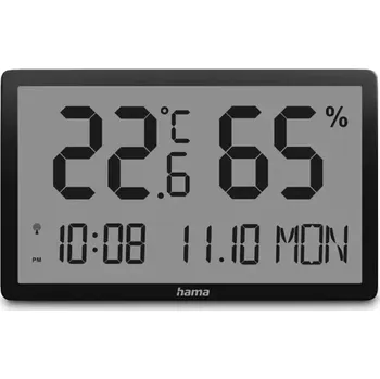 Hodiny Hama Lombok, digitální teploměr/vlhkoměr, DCF hodiny, pro zavěšení/postavení, černý
