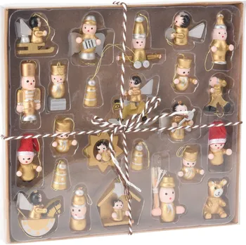 Příbor Home Styling Collection Sada dřevěných vánočních ozdob, 24 ks, zlaté