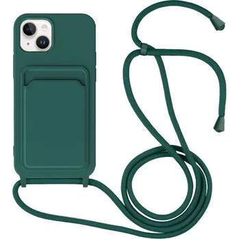 Pouzdro na mobilní telefon Silikonový kryt se šňůrkou a kapsou na karty pro iPhone 14 - petrolejový