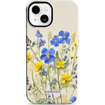 Pouzdro na mobilní telefon Odolný obal Mobiwear Elite Pro - Apple iPhone 13 - EP41E Modré a žluté kvítky (Odolné pouzdro, obal kryt Mobiwear Elite Pro - maximální ochrana mobilu, zesílené hrany, přesné výřezy, pohodlné držení, odolná grafika, kvalitní materiály)