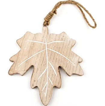 umělá květina Dřevěný javorový list podzim - závěs - 15 cm