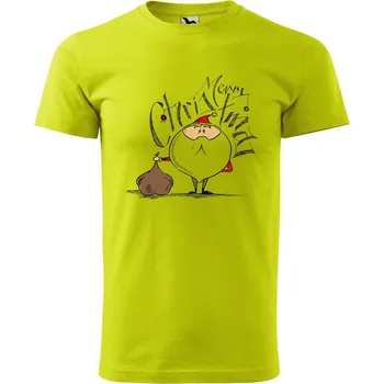 Pánská móda DOBRÝ TRIKO Pánské tričko s potiskem Santa s dárky Velikost: S, Barva: Limetková