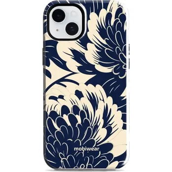 Pouzdro na mobilní telefon Odolný obal Mobiwear Elite Pro - Apple iPhone 15 Plus - EA40E Modré a béžové květy (Odolné pouzdro, obal kryt Mobiwear Elite Pro - maximální ochrana mobilu, zesílené hrany, přesné výřezy, pohodlné držení, odolná grafika, kvalitní materiály)