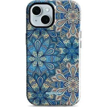 Pouzdro na mobilní telefon Odolný obal Mobiwear Elite Pro - Apple iPhone 15 - E108E Modré mandala květy (Odolné pouzdro, obal kryt Mobiwear Elite Pro - maximální ochrana mobilu, zesílené hrany, přesné výřezy, pohodlné držení, odolná grafika, kvalitní materiály)