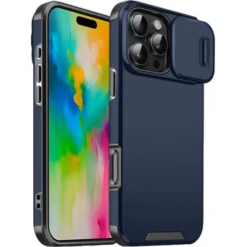 Matný kryt s posuvnou krytkou kamery pro iPhone 16 Pro - tmavě modrý
