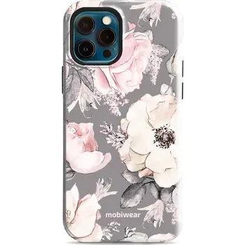 Pouzdro na mobilní telefon Odolný obal Mobiwear Elite Pro - Apple iPhone 12 / 12 Pro - EX06E Květy na šedém pozadí (Odolné pouzdro, obal kryt Mobiwear Elite Pro - maximální ochrana mobilu, zesílené hrany, přesné výřezy, pohodlné držení, odolná grafika, kvalitní materiály)