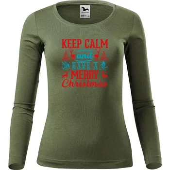 DOBRÝ TRIKO Dámské bavlněné triko Keep calm Christmas Velikost: M, Barva: Khaki