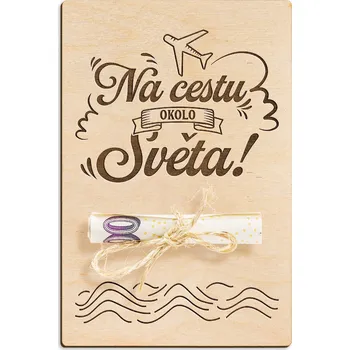 Dárková krabička Dřevěná dárková karta na peníze - Na cestu okolo světa