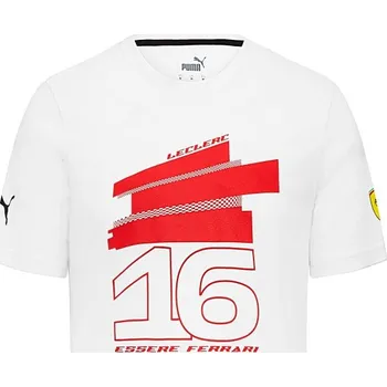 Pánské tričko Scuderia Ferrari F1 fanouškovské triko Charles Leclerc bílé XXXL
