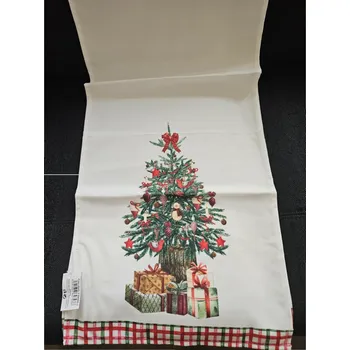 Vánoční dekorace Běhoun bílý - okraje s vánočním stromkem