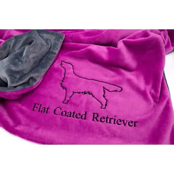 Pelíšek pro psa Pískací Potvůrky Luxusní plyšová deka pro psa – flat coated retriever Barva deky: modrá, Velikost deky: 100 x 70 cm, Výšivka: Flat Coated Retriever + silueta
