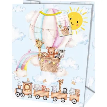 Balónek Taška dárková Malá Zvířátka v balónu 19 x 10,2 x 23 cm