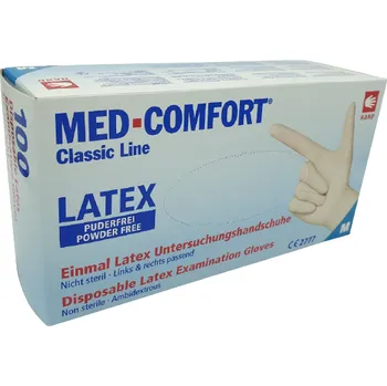 Vyšetřovací rukavice AMPri Jednorázové rukavice latexové nepudrované MED COMFORT chlorované - 100 ks S