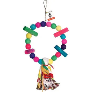 Hračka pro ptáka Tommi kruh s dřevěnými kuličkami, pro papoušky průměr 20 cm