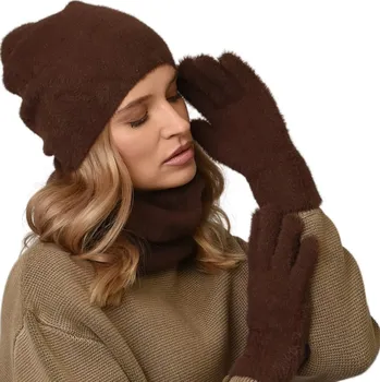Čepice Fashionweek Fashionweek Dámský zimní set alpakový čepice, rukavice a šála ,pletený tunel ZIZI-ALPAKA Hnědý Universal