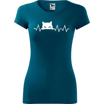 Dámské oblečení DOBRÝ TRIKO Dámské tričko Tep kočka Velikost: S, Barva: Petrolejová