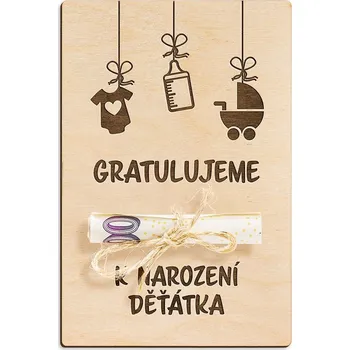 Dárková krabička Dřevěná dárková karta na peníze - Gratulujeme k narození děťátka