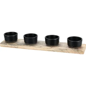 Svícen Mat Svícen na 4 svíčky 30,5x6x4,5cm dřevo/kov. ČER