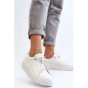 Dámské polobotky Zazoo 2919 Dámské Kožené Polobotky Na Hrubé Podrážce Barva: Bílá, Velikost: 36