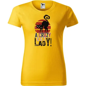 Dámské tričko DOBRÝ TRIKO Dámské tričko s potiskem Crazy cat lady Barva: Žlutá, Velikost: XS