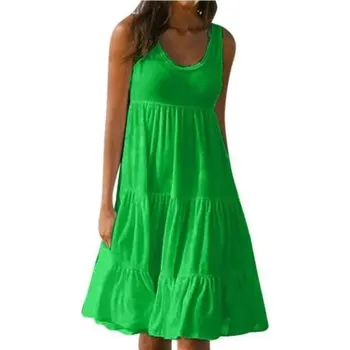 Dámské šaty Jednobarevné letní šaty s volány Barva: Zelená, Velikost: S