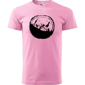 Pánské tričko DOBRÝ TRIKO Pánské tričko s potiskem Hory a kolo Velikost: XS, Barva: Růžová