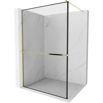 Mexen Kioto+ sprchová stěna s poličkou Walk-in 120 x 200 cm, černý rám, zlatá - 800-120-121-50-70 Sprchové stěny