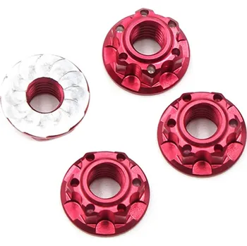 RC model auta Hliníkové matice kol Lock Nut 4ks - Červené