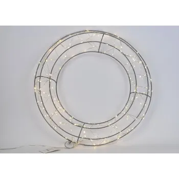 Vánoční dekorace Kovový LED věnec bílý 38 cm, světlo teplé bílé