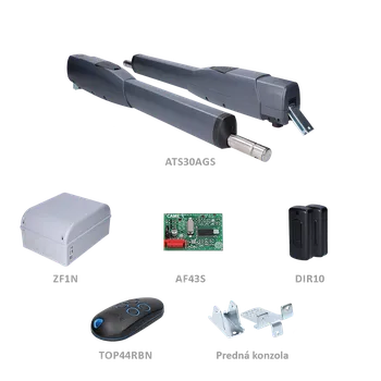 Pohon brány CAME ATS30 SAFE sada pre dvojkrídlovú bránu do 3m/krídlo, 2x ATS30AGS (230V, 250W, 1500N), 1x ZF1N, 1x AF43S, 1x TOP44RBN, 1 pár DIR10