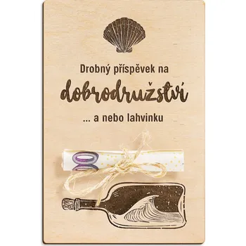Dárková krabička Dřevěná dárková karta na peníze - Příspěvek na dobrodružství