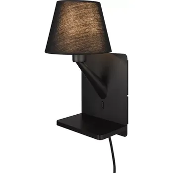 Nástěnné svítidlo Trio Leuchten 262670132 COMFORT - Nástěnná černá lampička k posteli s bezdrátovým nabíjením, USB-A + USB-C, 1 x E14 (Nástěnné svítidlo k posteli s kabelem do zásuvky s výstupy USB-A + USB-C, s vypínačem)